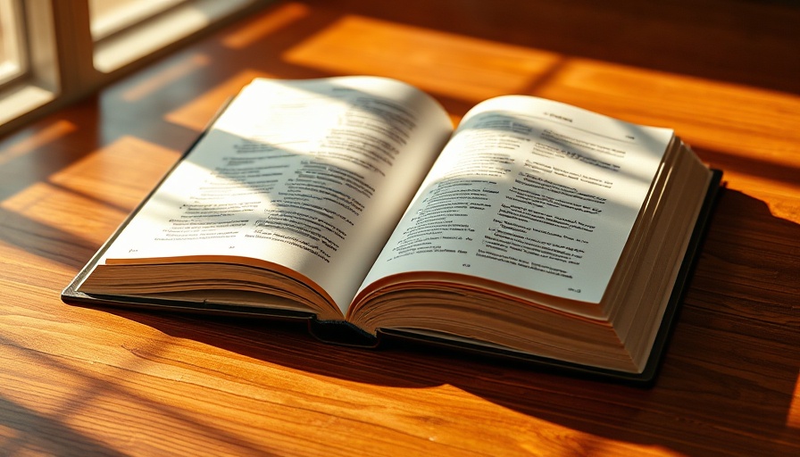 Open dictionary on a wooden table, natural lighting.