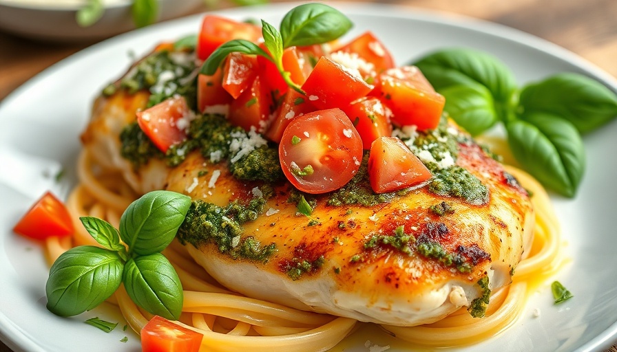 Crockpot pesto chicken with tomatoes and cheese.
