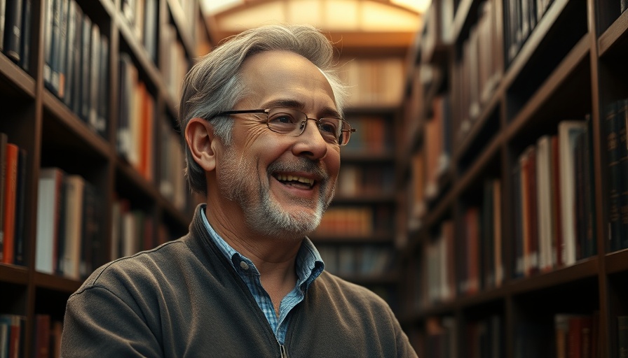 Person discussing the decline of Christianity in a library setting.