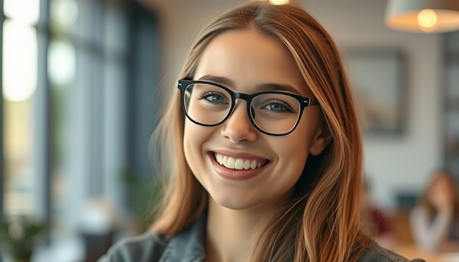 Smiling woman with glasses posing confidently indoors