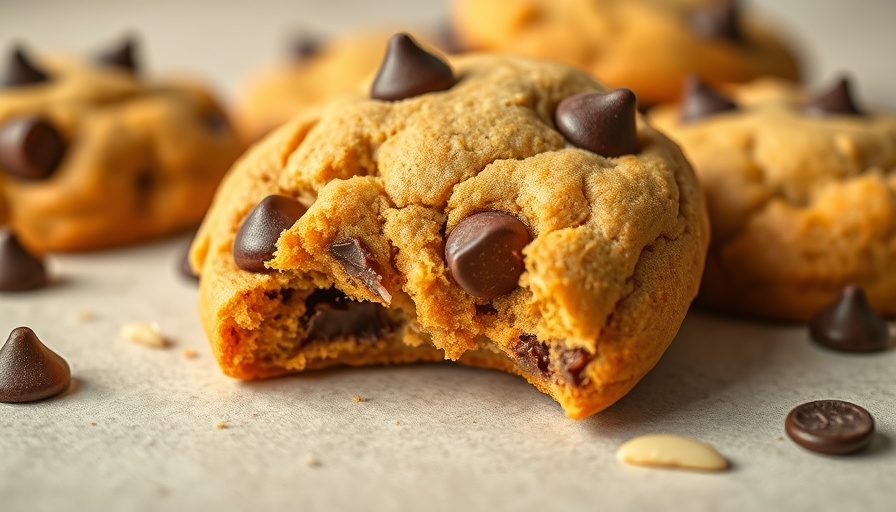 Tasty pumpkin almond cookies with chocolate chips close-up.