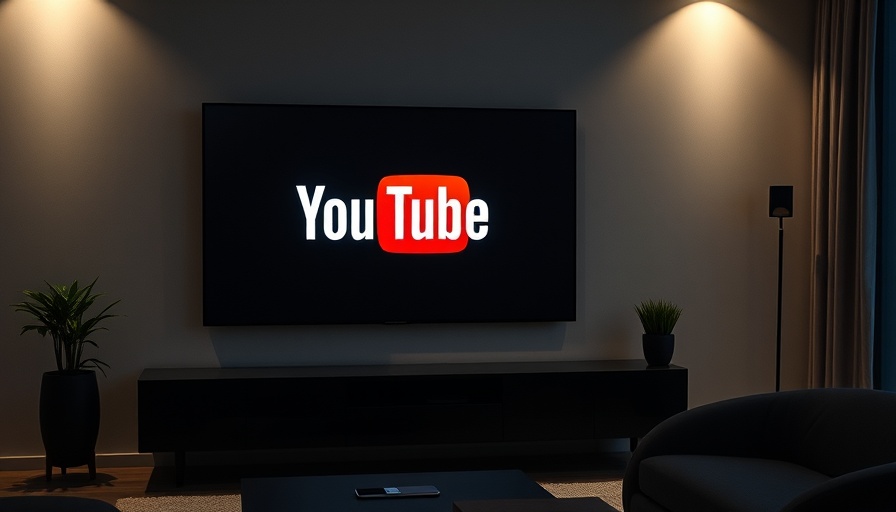 YouTube logo on TV in dark living room setting.