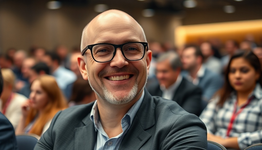 Business leader discussing AI and automation at a conference.