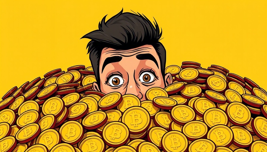Cartoon coins surrounding man's face, referencing crypto wealth.
