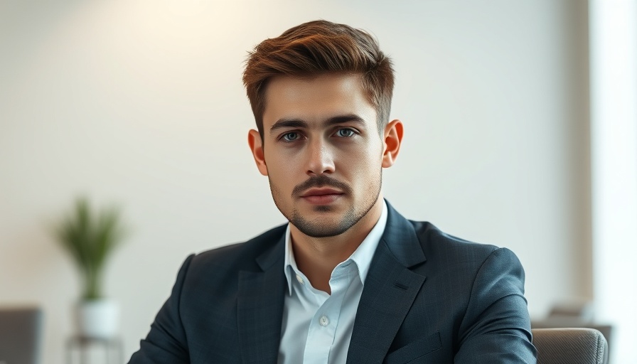 Young man in a suit indoors, neutral expression.
