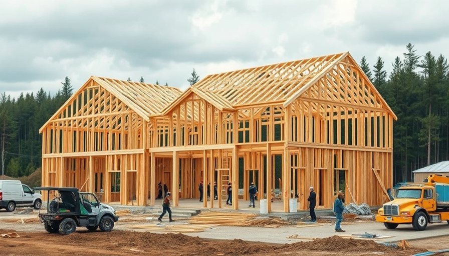 U.S. housing market tariffs impact shown at active construction site.