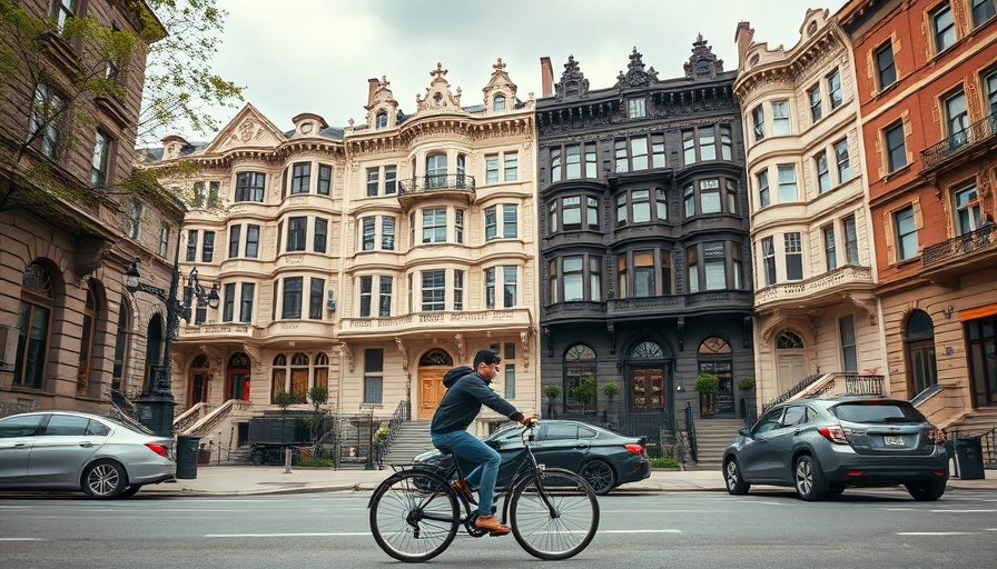 Cyclist in front of historic buildings in U.S. rental market.