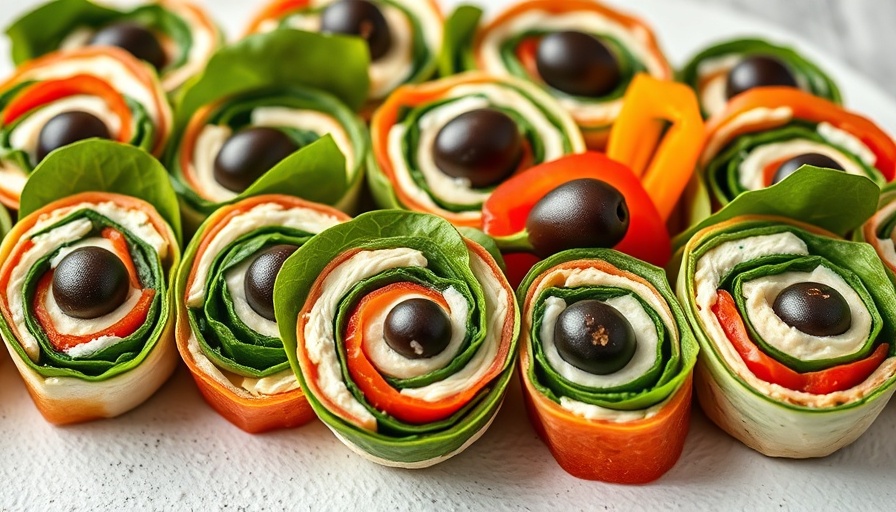 Low-calorie family recipes: colorful vegetable pinwheels.