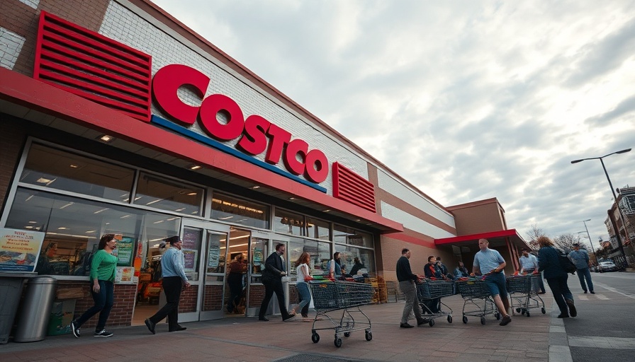 Front view of Costco store entrance, popular items disappearing.