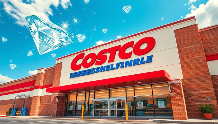 Luxury Items at Costco: Diamonds over a Costco storefront.