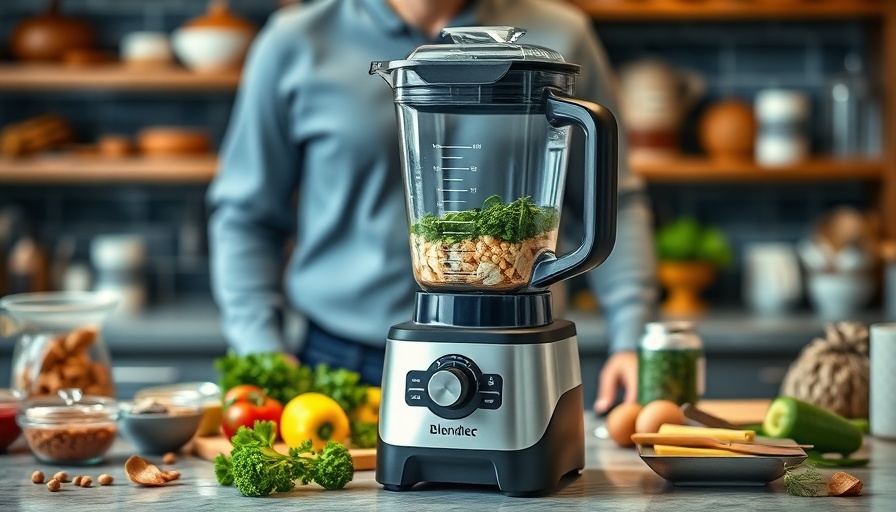 Blendtec blender on kitchen countertop, part of a product review setup.