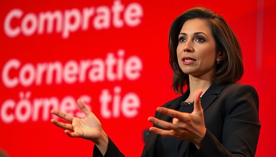 Confident woman presenting amid Oracle financial results news.