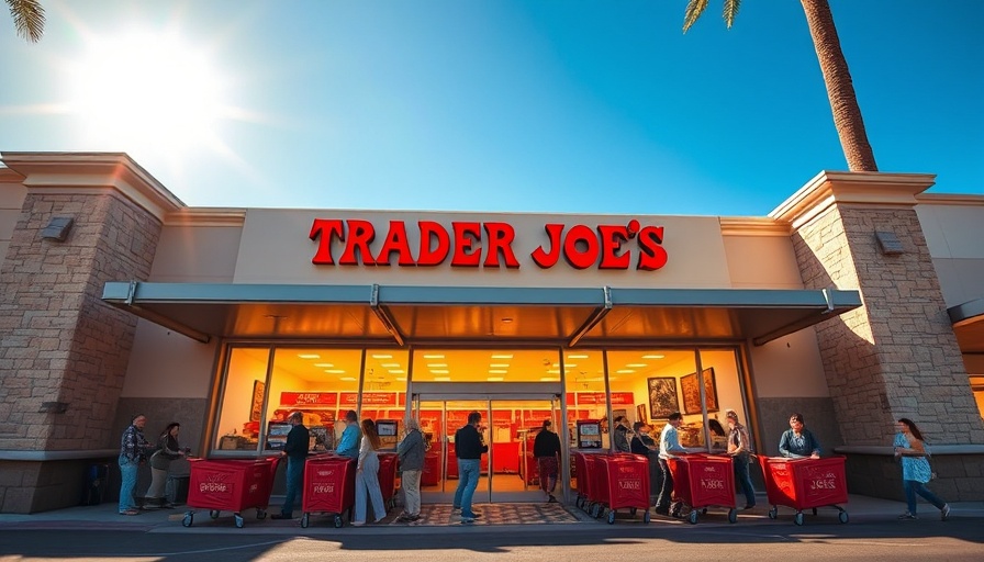 Exterior of Trader Joe's store with people and shopping carts.