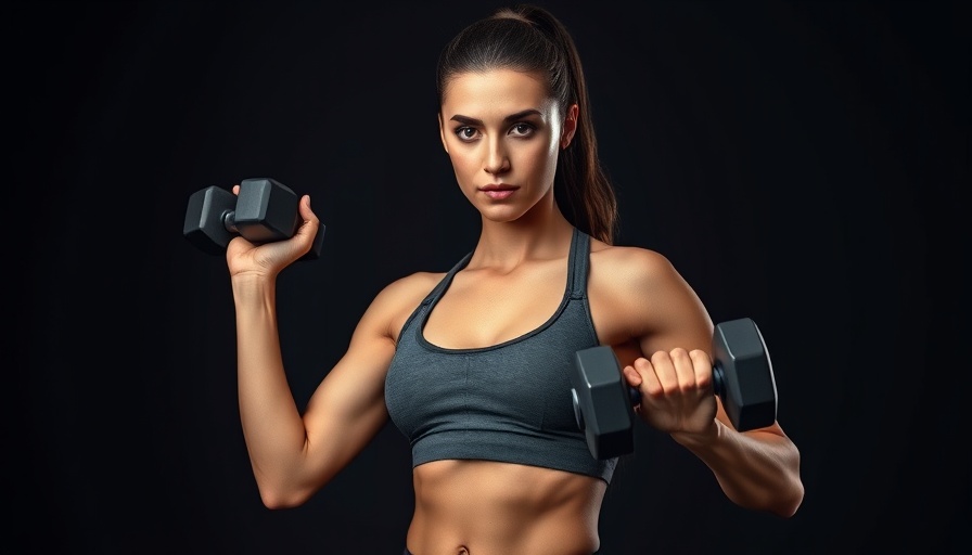 Athletic woman with dumbbells in a workout pose.