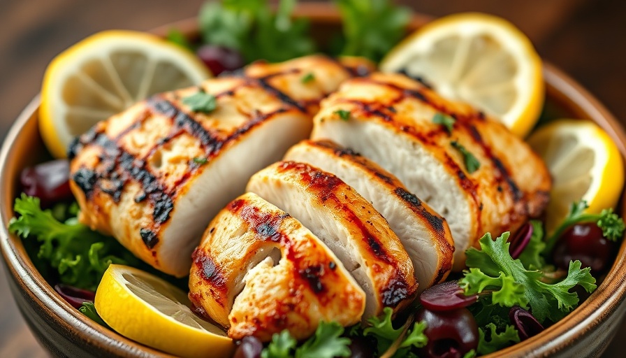 Savory grilled chicken on greens, high protein recipes for weight loss.