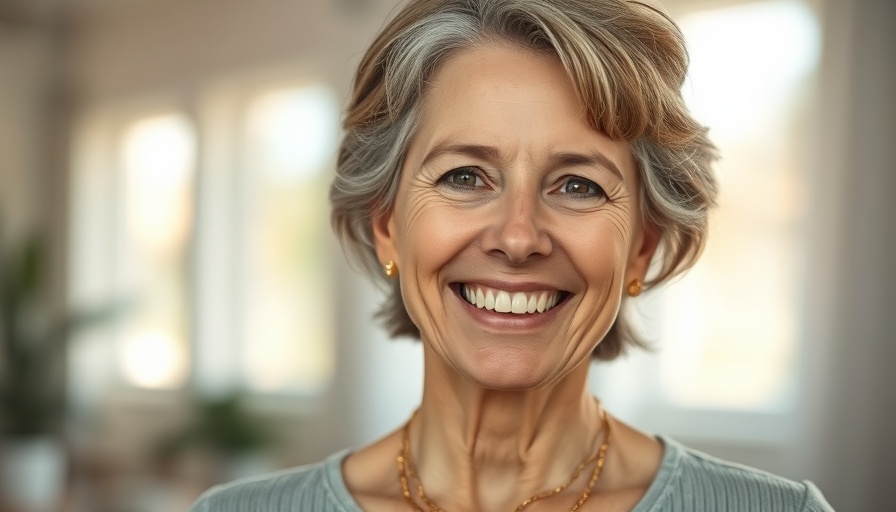 Smiling middle-aged woman in indoor setting.