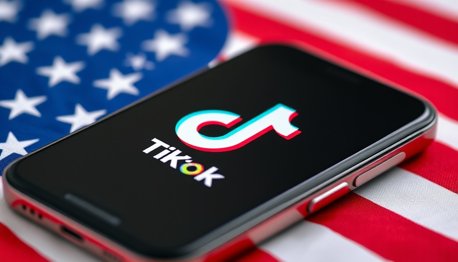 TikTok logo on phone over American flag represents ownership agreement.