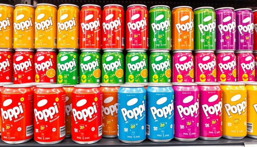 Colorful Poppi soda cans on display in a store