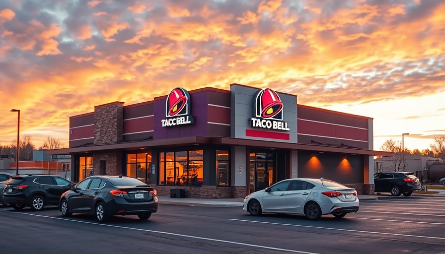 Modern Taco Bell with cars at drive-thru, Yum Brands Nvidia AI partnership.