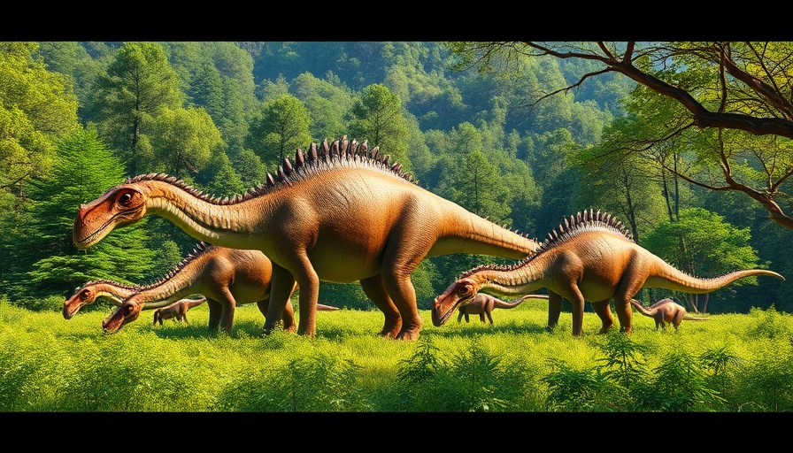 Dinosaur Time: Huge dinosaurs grazing in lush prehistoric setting
