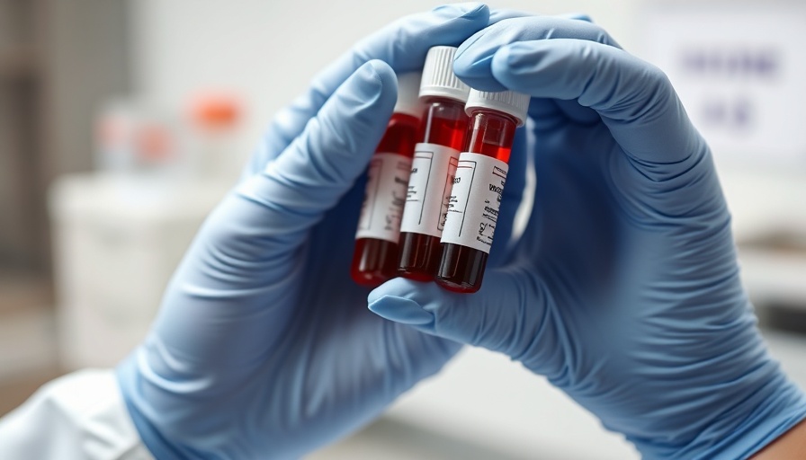 Gloved hands handling blood samples, highlighting healthcare and lab safety.