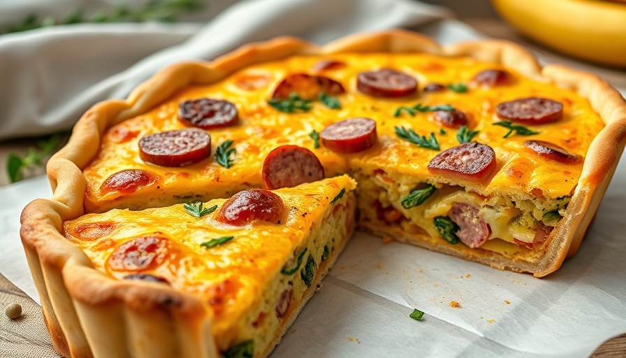 Southwestern Quiche Recipe with sausage and vegetables, sliced.