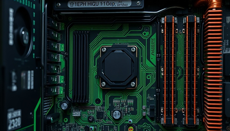 Detailed view of a computer motherboard with circuits and heat pipes, representing PCI Express 7.0 impacts.