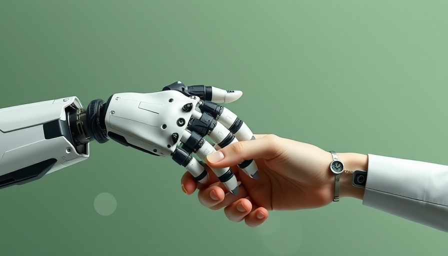 The rise of AI managers depicted by a human-robot handshake.