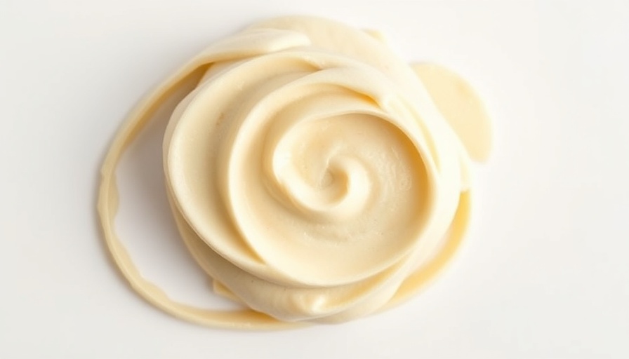 Creamy miso butter recipe in a glass bowl with spoon on white.