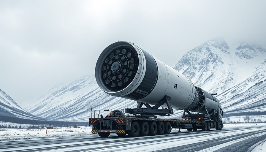 Europe commercial rockets transported in snowy landscape.