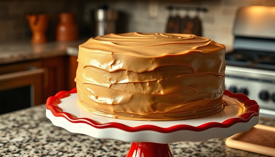 Caroline's Cakes caramel cake on a decorative stand.