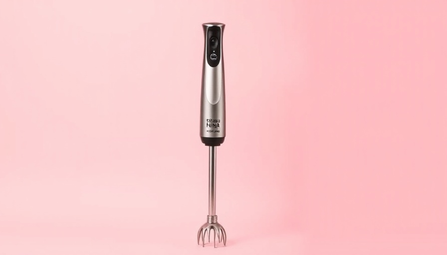 Ninja Immersion Blender Benefits showcased with sleek blender against pastel background.
