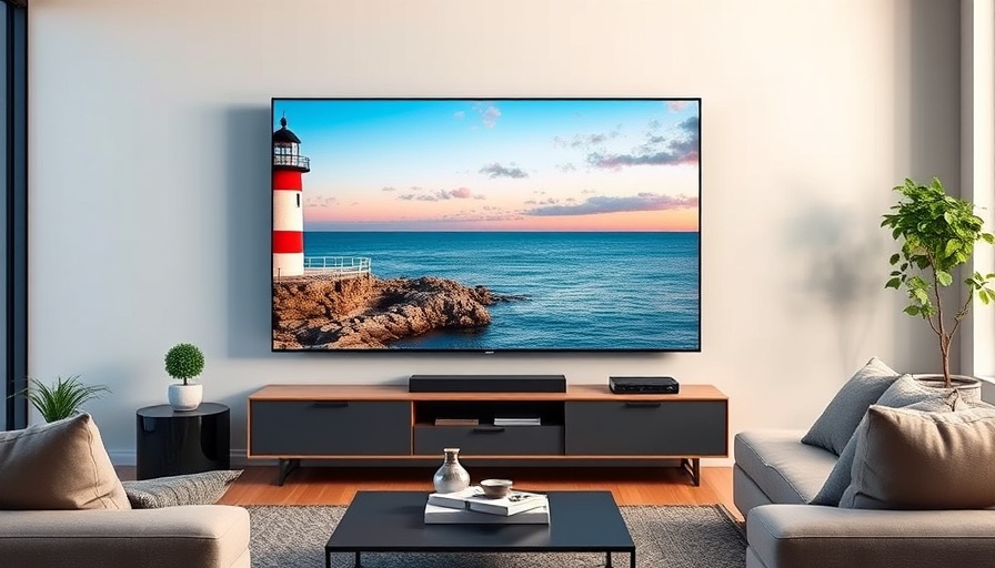 LG 55-Inch 4K Smart TV showcasing lighthouse scene in modern living room.