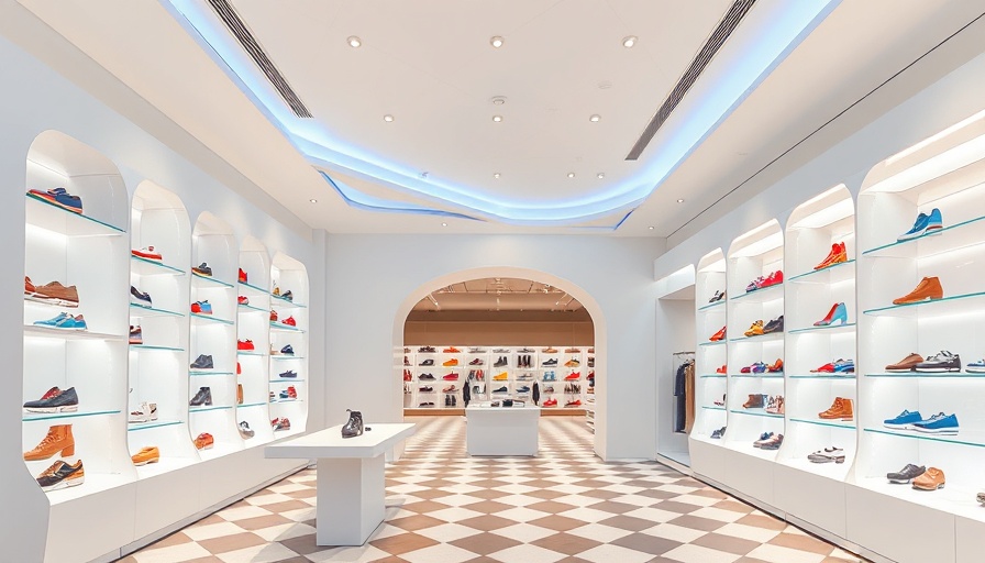 Printemps first U.S. store modern shoe display with artistic ceiling.