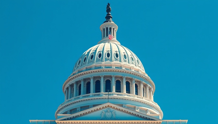 U.S. Capitol Dome with glitch effect on blue backdrop.