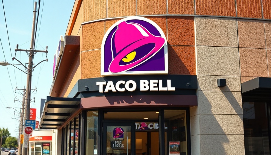 Taco Bell AI Drive-Thru: Modern restaurant entrance with logo.