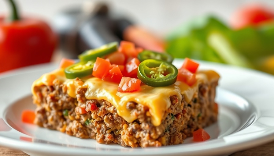 Easy ground beef casserole recipe for weight loss, topped with jalapeños.