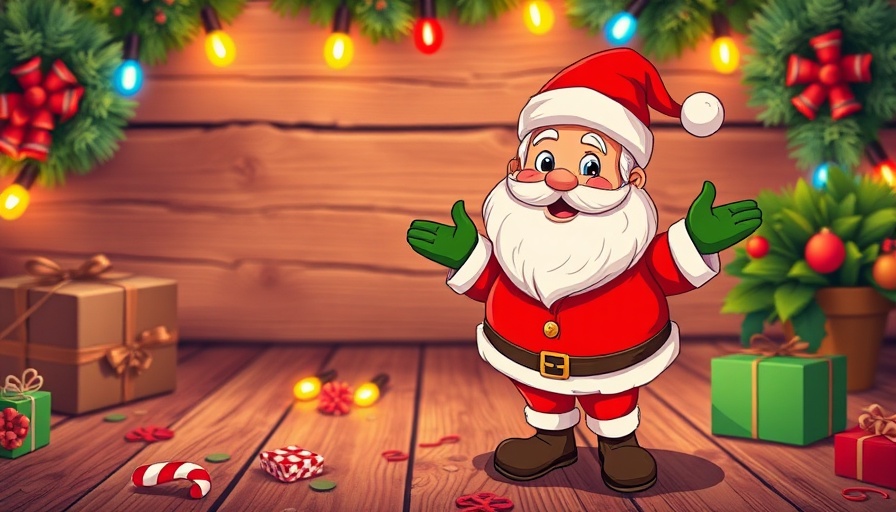 Festive Christmas savings theme with Santa and holiday lights.