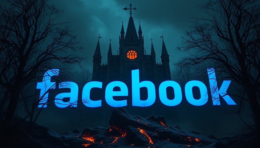 Facebook OG Friends feed gothic castle backdrop with eerie trees.