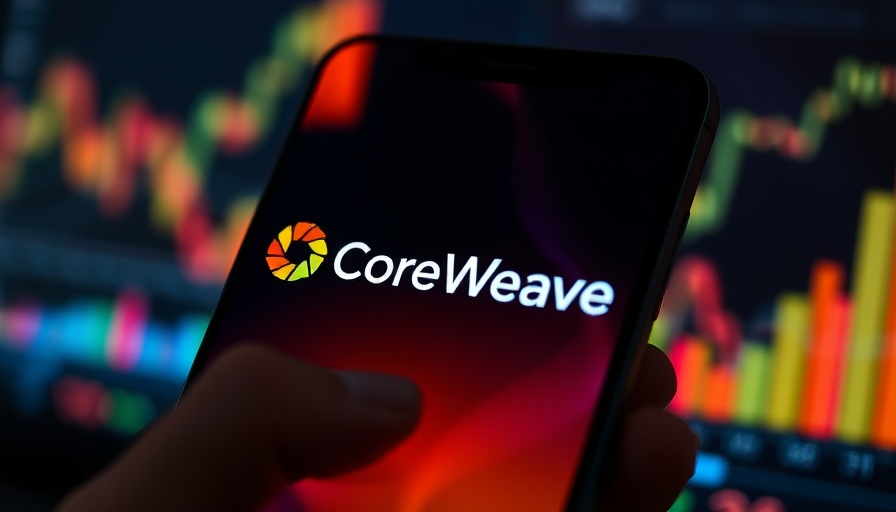 CoreWeave IPO investor concerns: Smartphone displaying logo with data charts.