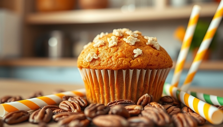 Delicious carrot cake muffins with pecans in a warm kitchen setting.