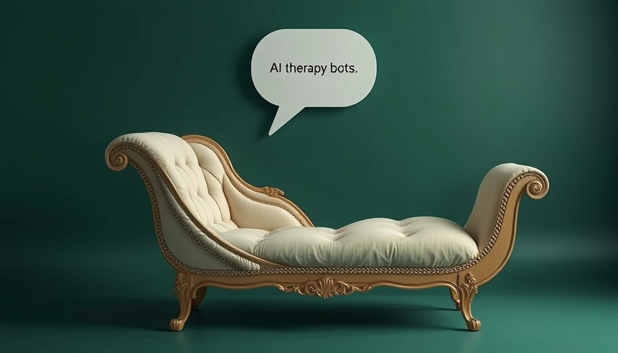 AI therapy bots effectiveness symbolized by a chaise lounge and speech bubble.