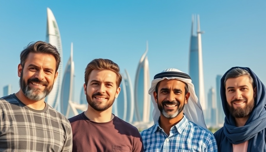 Four men standing in front of Doha skyline, related to Qatargate Scandal.