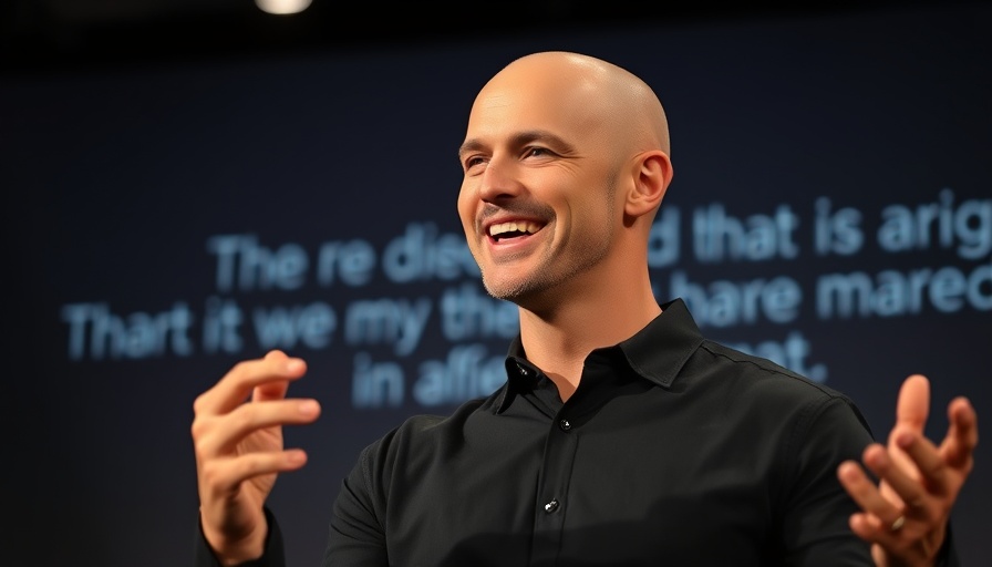 Man presenting on science and religion compatibility, dark background.
