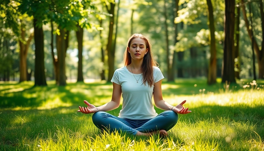 Forest bathing wellness trend with peaceful woman meditating outdoors.