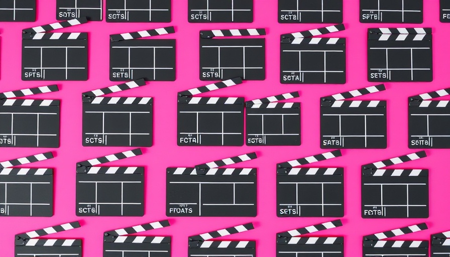 Artistic pattern of film clapperboards on pink background.