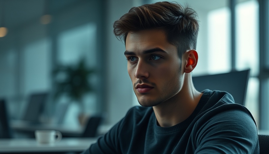 Calm young man in a minimalist office setting, emphasizing ways to stay calm when angry.
