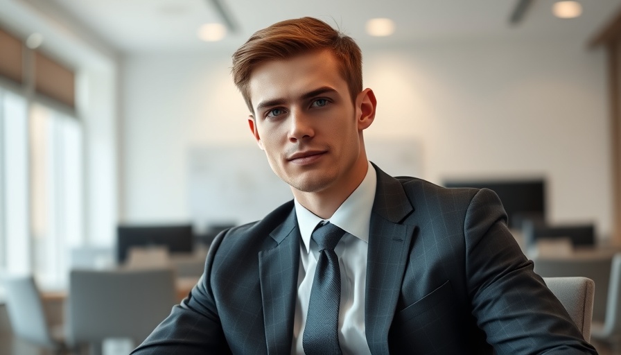 Professional man in office setting discussing AI integration in business.