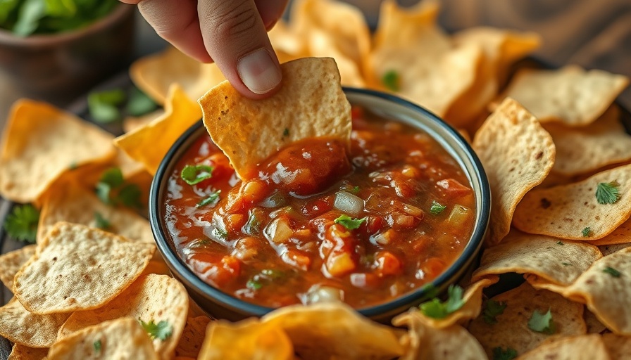 Delicious salsa with nacho chips - underrated healthy party recipe.