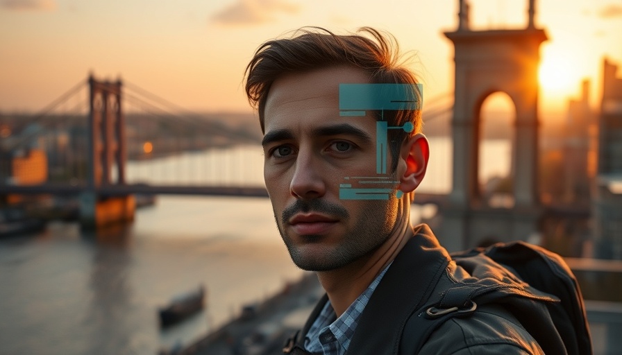 AI-generated job seeker highlighted against iconic bridge.